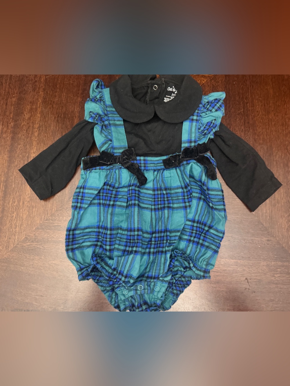 Carter's Black & Teal Plaid Infant Romper Dress